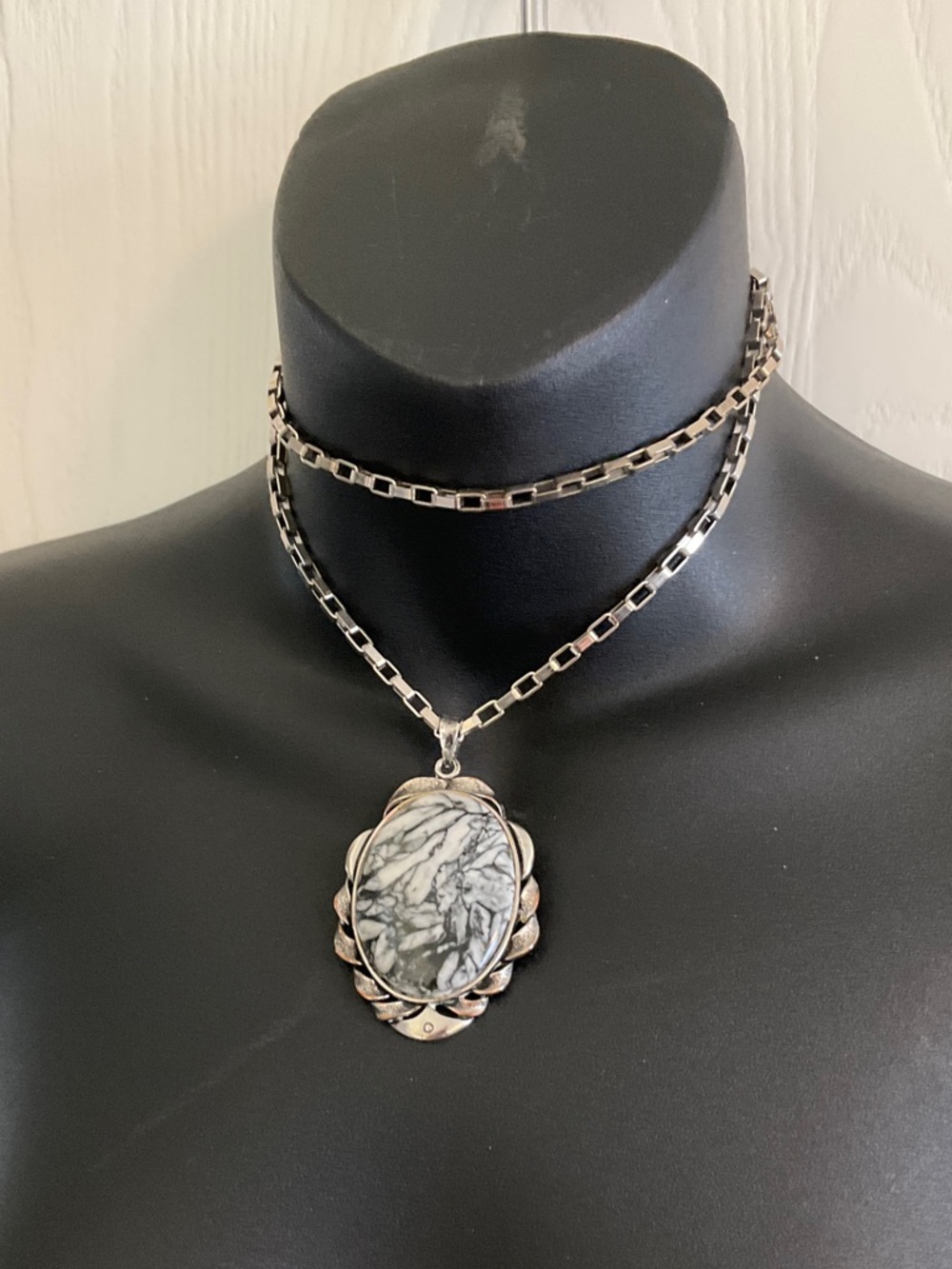 Silver-Tone White Buffalo Stone Pendant Necklace